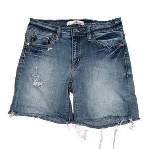 Kancan Denim Shorts Women's Size Small 27x6 Distressed Ripped Raw Hem Low Rise